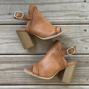 Qupid Chestnut Slingback Block Heels